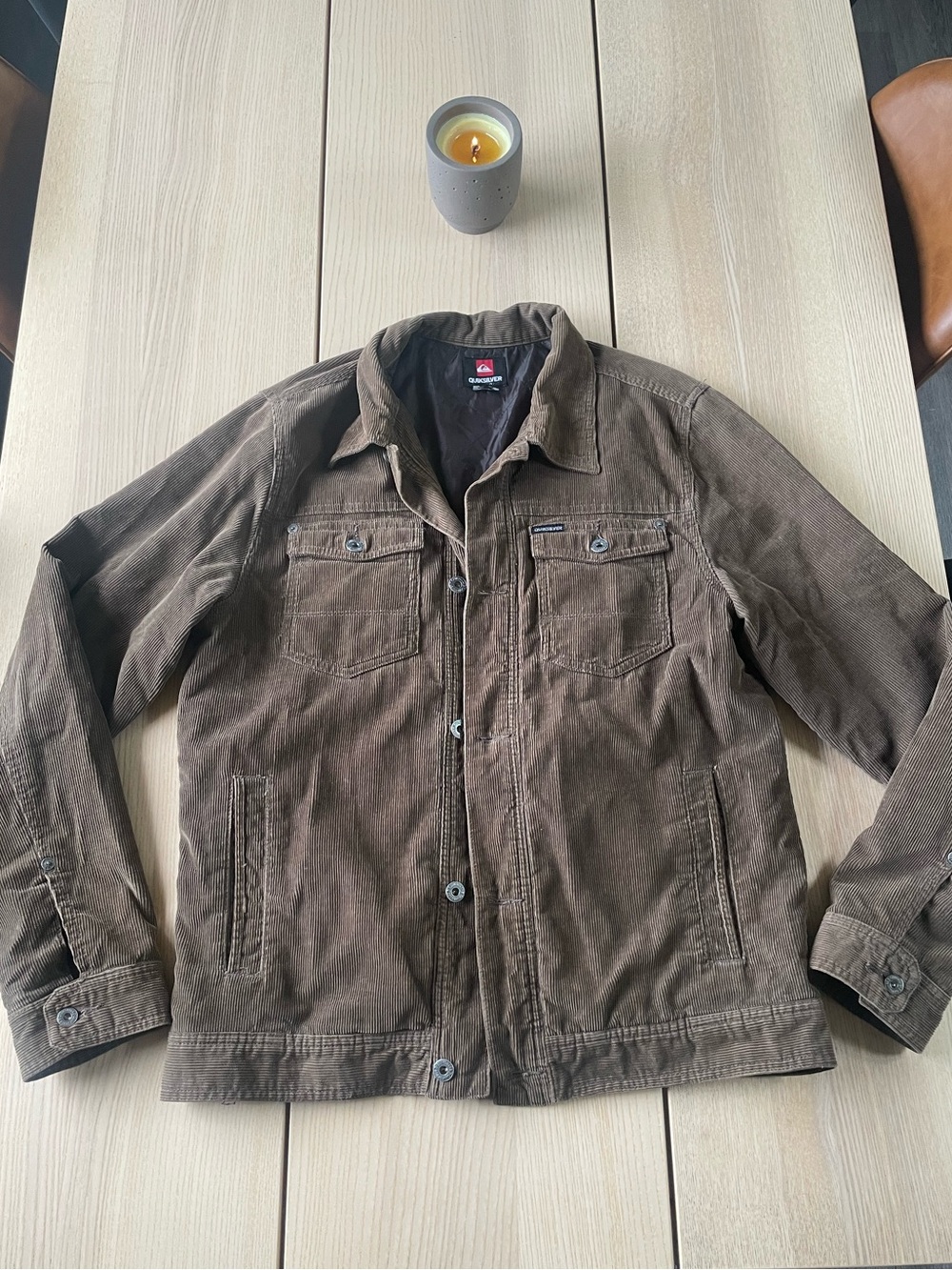 Y2K Quiksilver Men's Brown Corduroy Jacket size large vintage Quicksilver coat